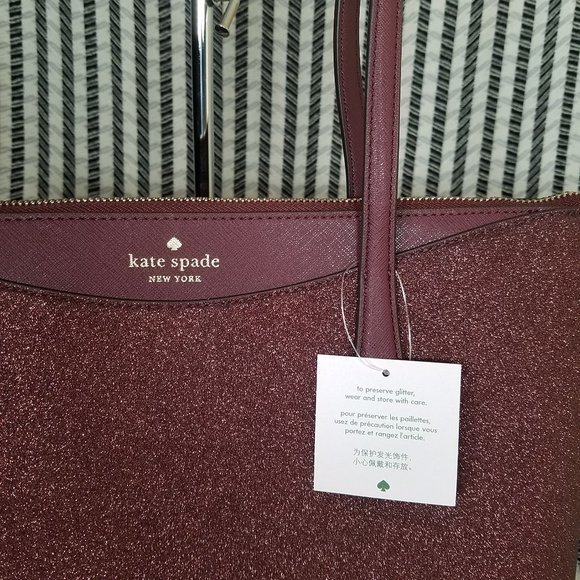 MAKE AN OFFER kate spade glittery glitter shimmy sparkle nova red tote new - Picture 3 of 6